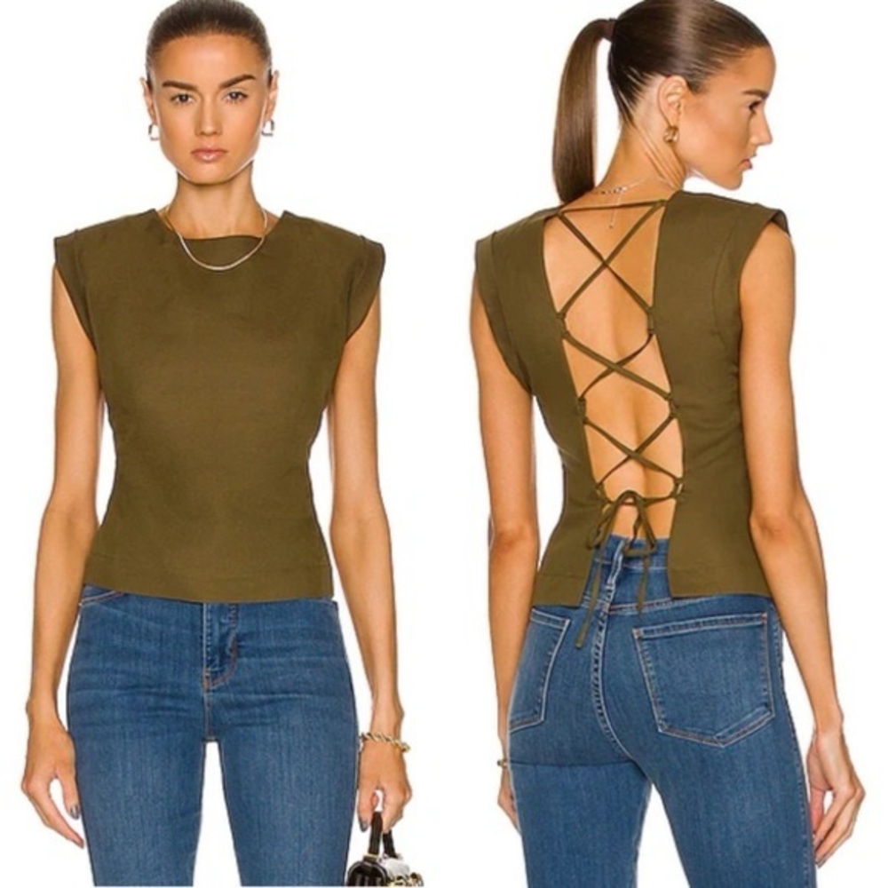 Olive Green Lace-Up Back Top